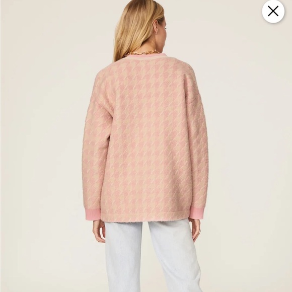 Sandro Kimberley Houndstooth Pink Cardigan Sweater - Picture 4 of 12